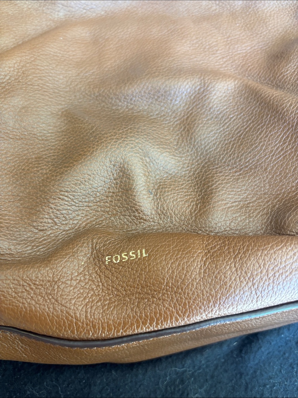 Fossil Cognac Leather Shoulder Bag with Gold Logo Sydney Collection